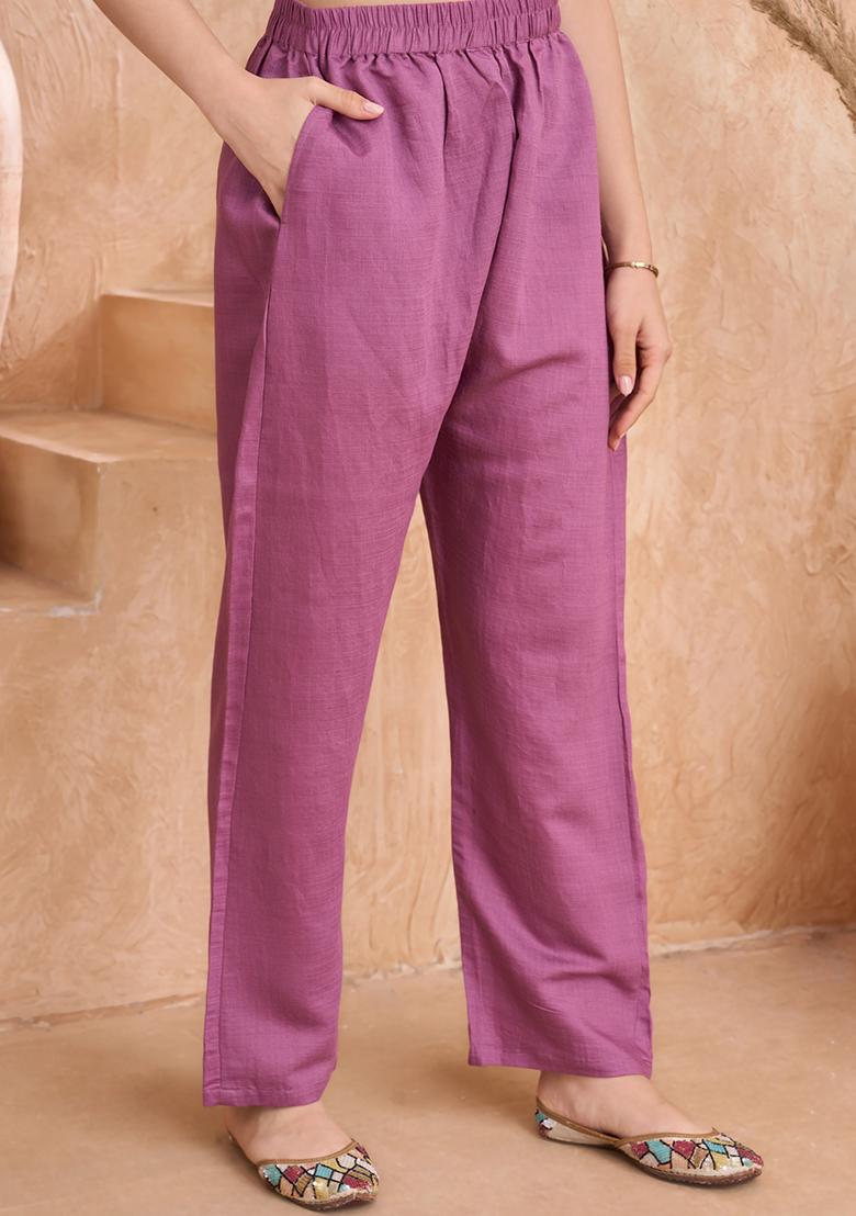 Lavender Embroidered Silk Salwar Kameez With Dupatta - Indya