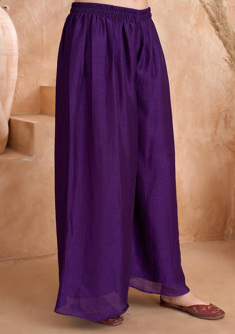 Purple Embroidered Silk Salwar Kameez With Dupatta - Indya