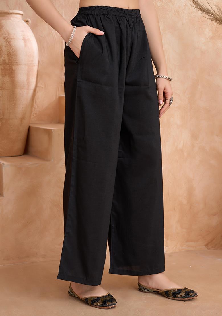 Black Embroidered Silk Blend Salwar Kameez With Dupatta - Indya