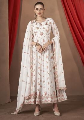 White Embroidered Georgette Anarkali Set