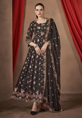 Black Embroidered Georgette Anarkali Set