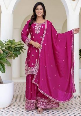 Pink Embroidered Georgette Kurta Set