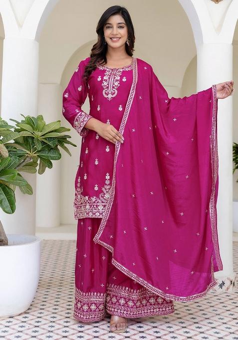 Pink Embroidered Georgette Kurta Set