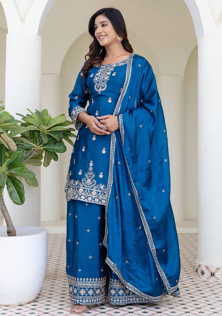 Rama Embroidered Georgette Kurta Set - Indya