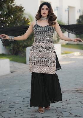 Black Embroidered Georgette Kurta Set