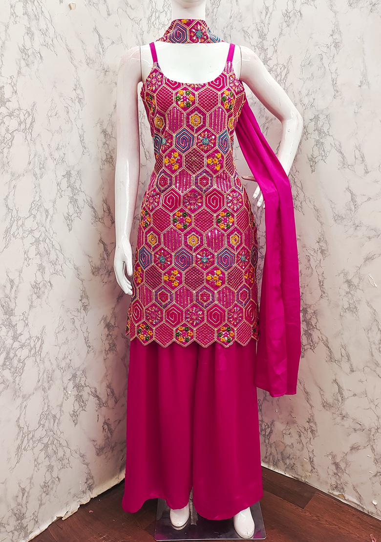 Pink Embroidered Georgette Kurta Set