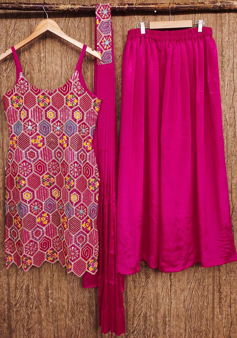 Pink Embroidered Georgette Kurta Set