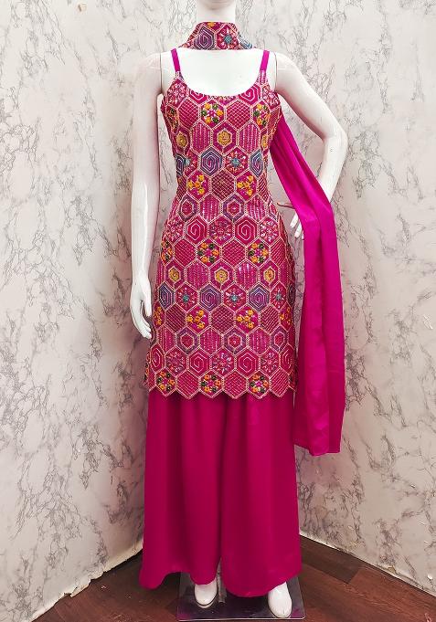 Pink Embroidered Georgette Kurta Set