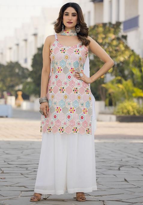 White Embroidered Georgette Kurta Set