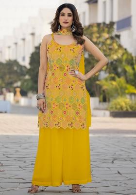 Yellow Embroidered Georgette Kurta Set