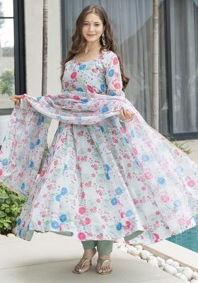 Pista Printed Cotton Blended Kurta Set