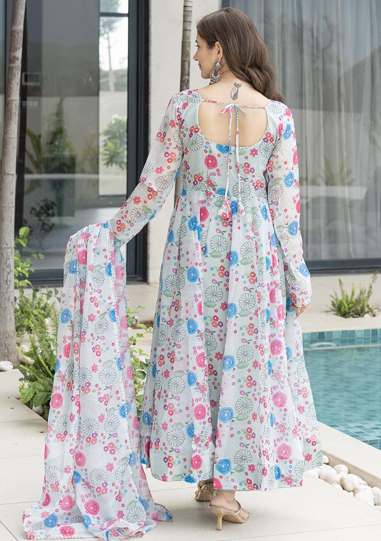 Pista Printed Cotton Blended Kurta Set - Indya