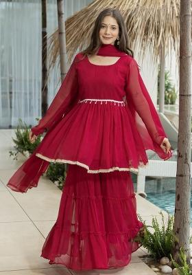 Pink Embroidered Cotton Blended Kurta Set