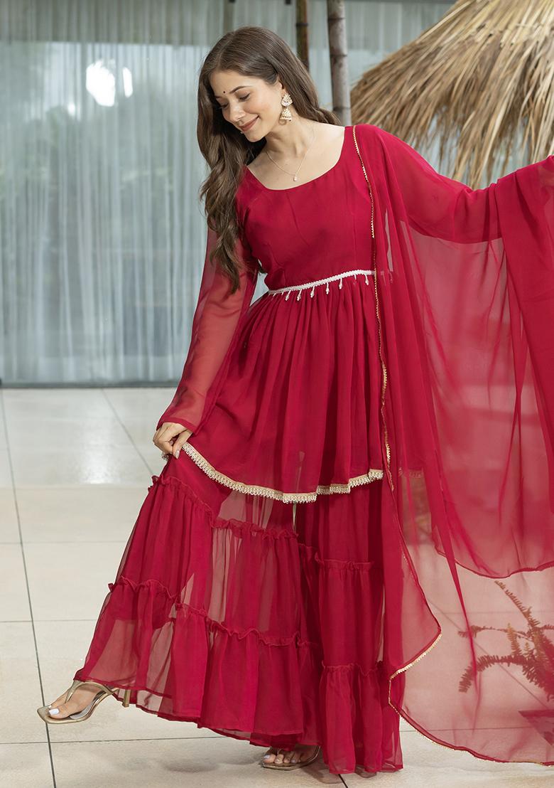 Pink Embroidered Cotton Blended Kurta Set - Indya