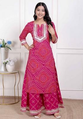 Pink Gota Work Cotton Blend Kurta Set