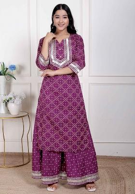 Magenta Gota Work Cotton Blend Kurta Set