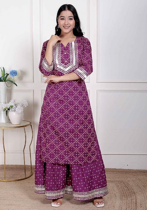 Magenta Gota Work Cotton Blend Kurta Set