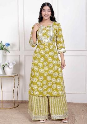 Yellow Gota Work Cotton Blend Kurta Set