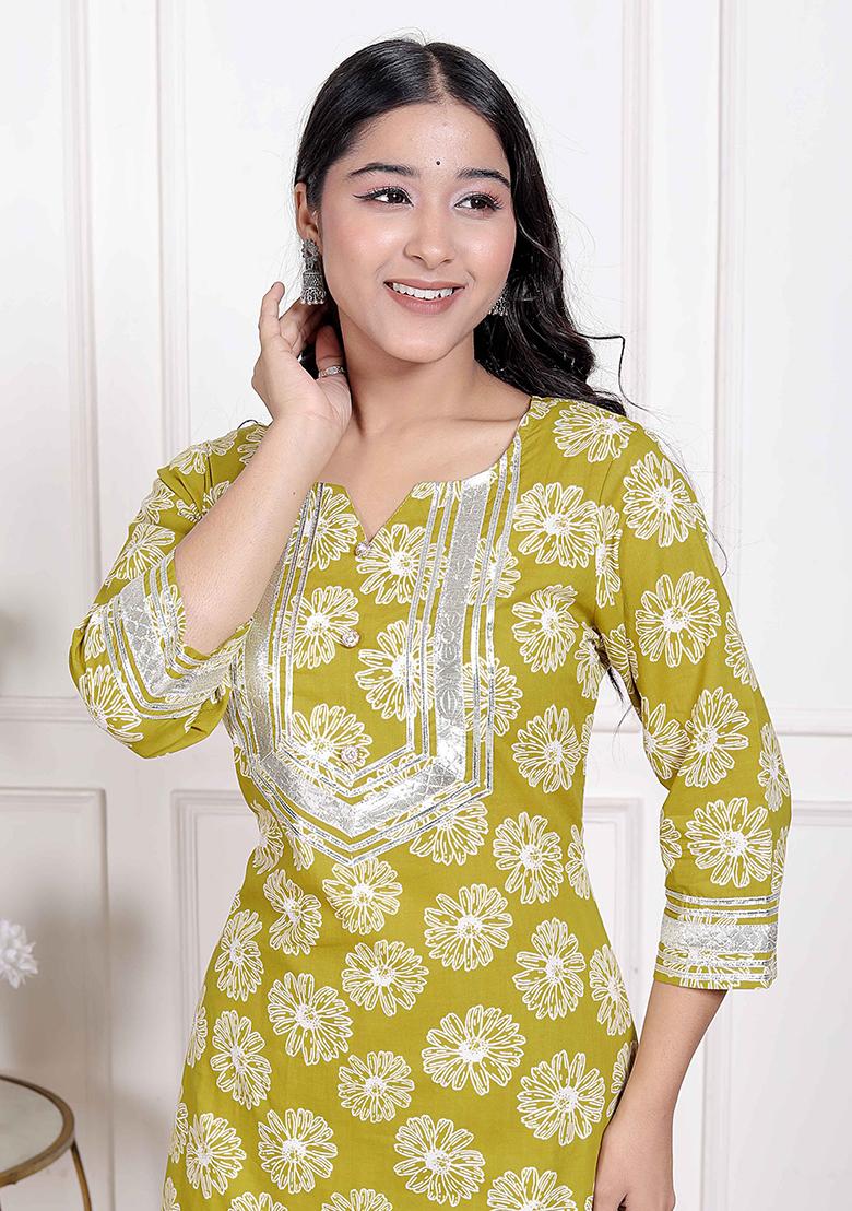 Yellow Gota Work Cotton Blend Kurta Set - Indya