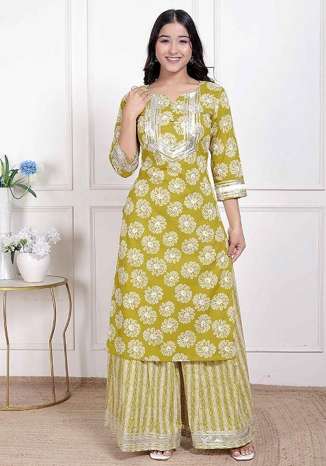 Yellow Gota Work Cotton Blend Kurta Set