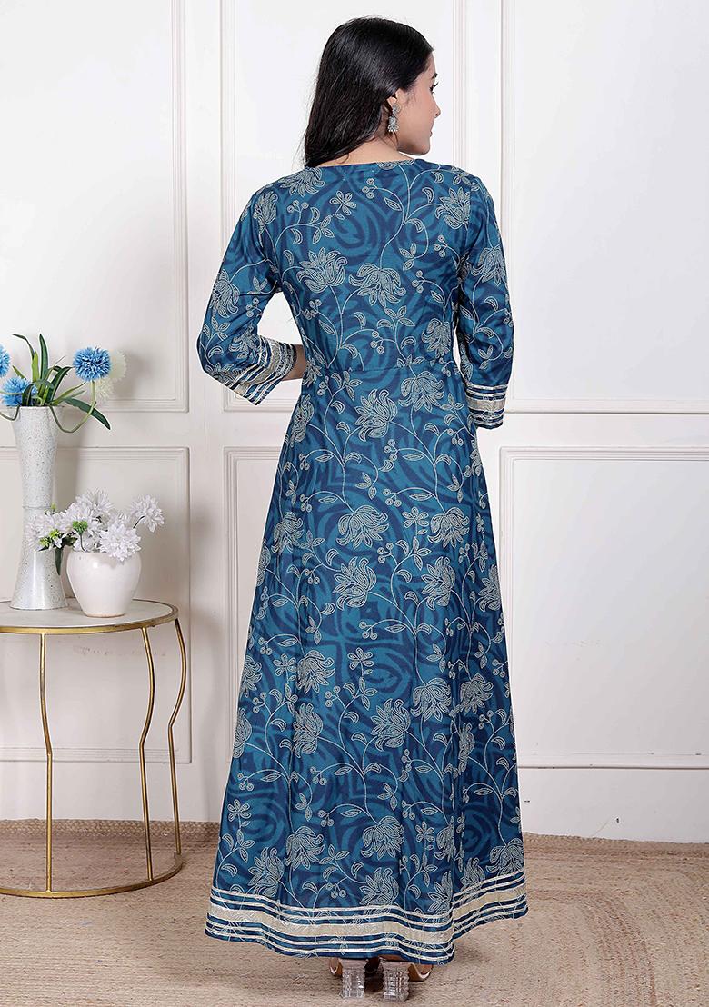 Blue Gota Work Cotton Blend Anarkali Kurta