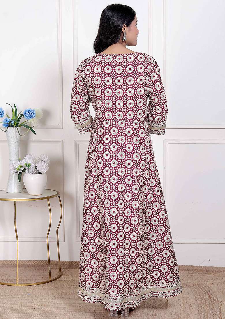 Cream Printed Cotton Kurta - Indya