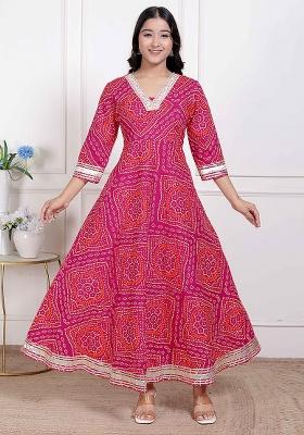 Pink Gota Work Cotton Blend Anarkali Kurta