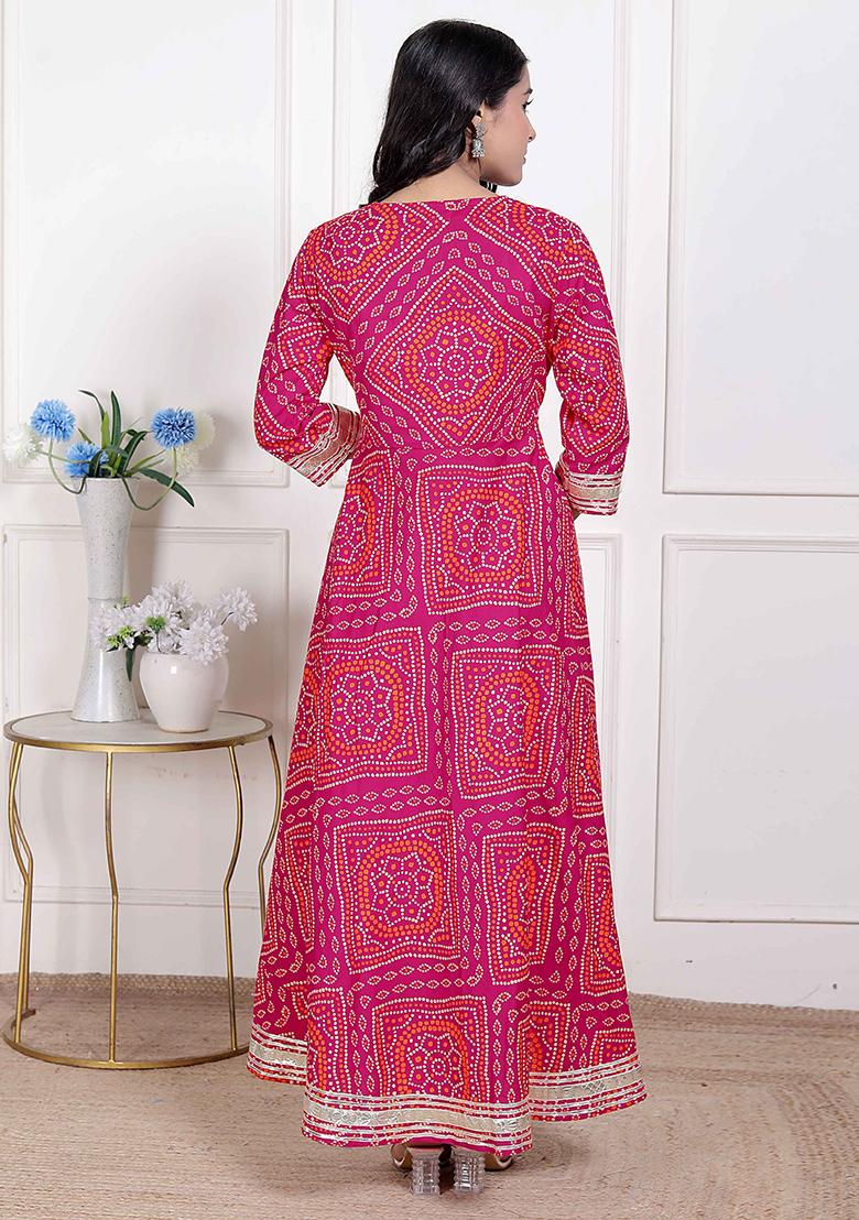 Pink Gota Work Cotton Blend Anarkali Kurta