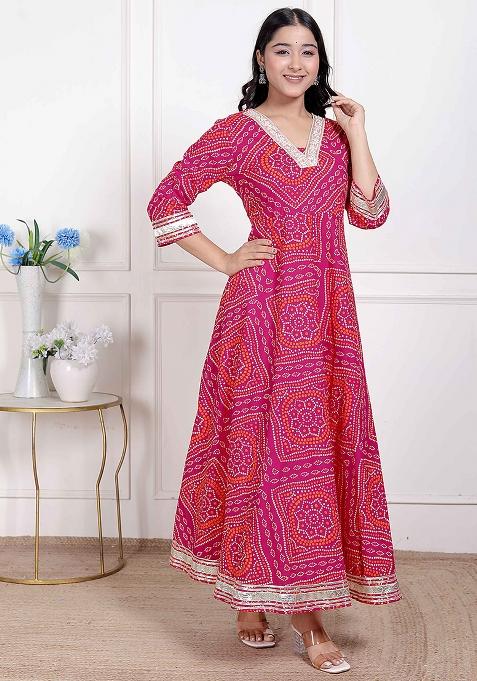 Pink Gota Work Cotton Blend Anarkali Kurta