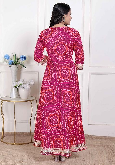 Pink Gota Work Cotton Blend Anarkali Kurta