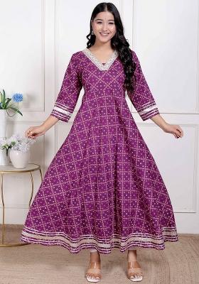 Magenta Gota Work Cotton Blend Anarkali Kurta