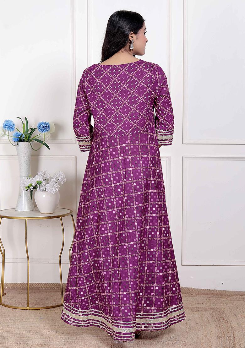 Magenta Gota Work Cotton Blend Anarkali Kurta