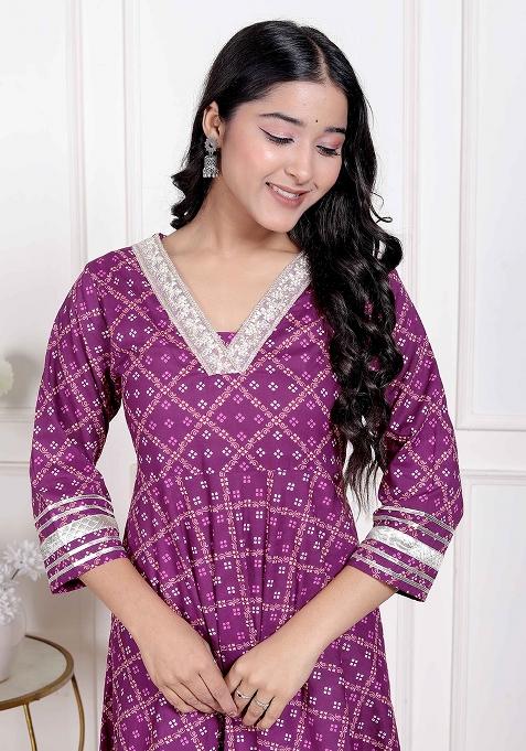 Magenta Gota Work Cotton Blend Anarkali Kurta