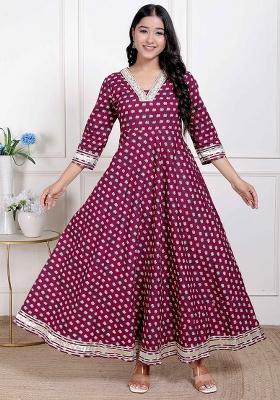 Maroon Gota Work Cotton Blend Anarkali Kurta