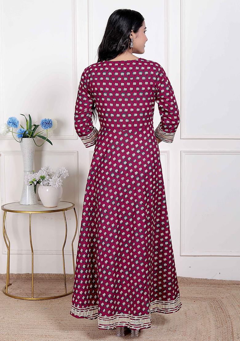 Maroon Gota Work Cotton Blend Anarkali Kurta