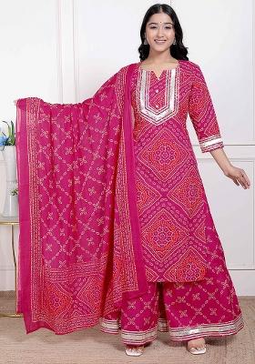Pink Gota Work Cotton Blend Kurta Set