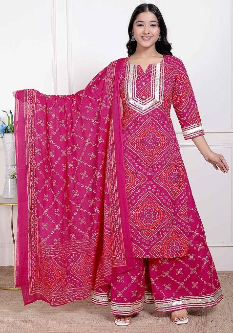 Pink Gota Work Cotton Blend Kurta Set