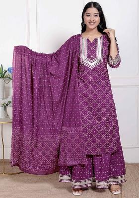 Magenta Gota Work Cotton Blend Kurta Set