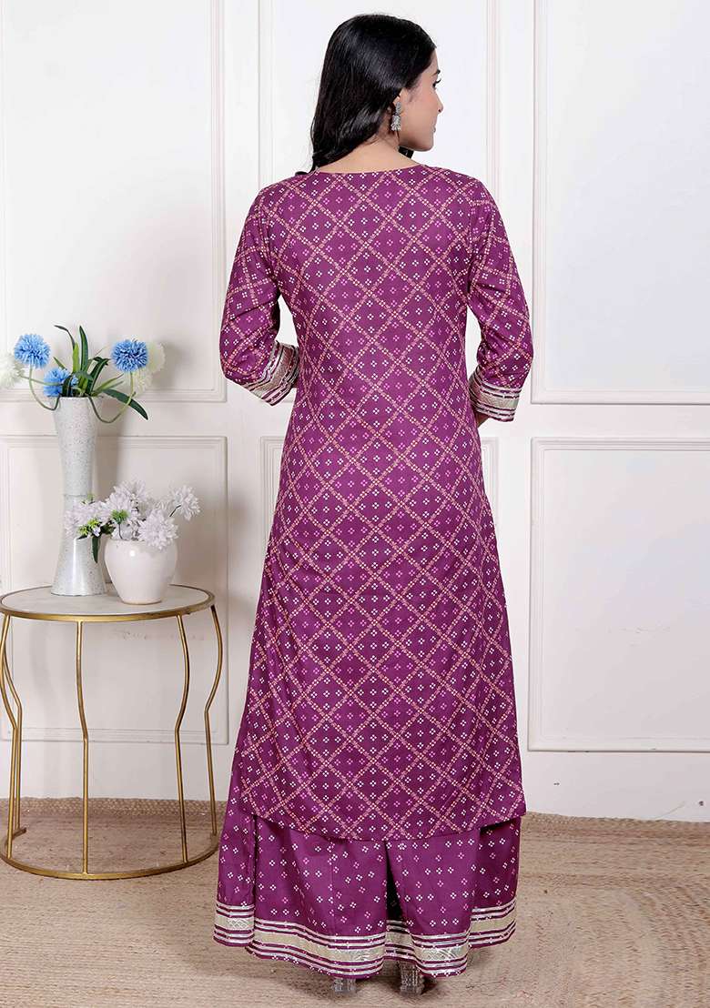 Magenta Gota Work Cotton Blend Kurta Set - Indya