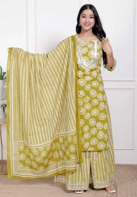 Yellow Gota Work Cotton Blend Kurta Set