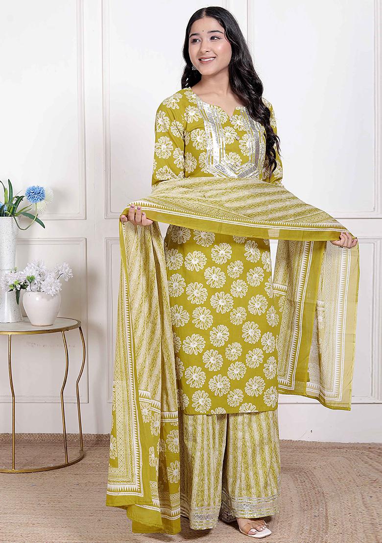 Yellow Gota Work Cotton Blend Kurta Set - Indya