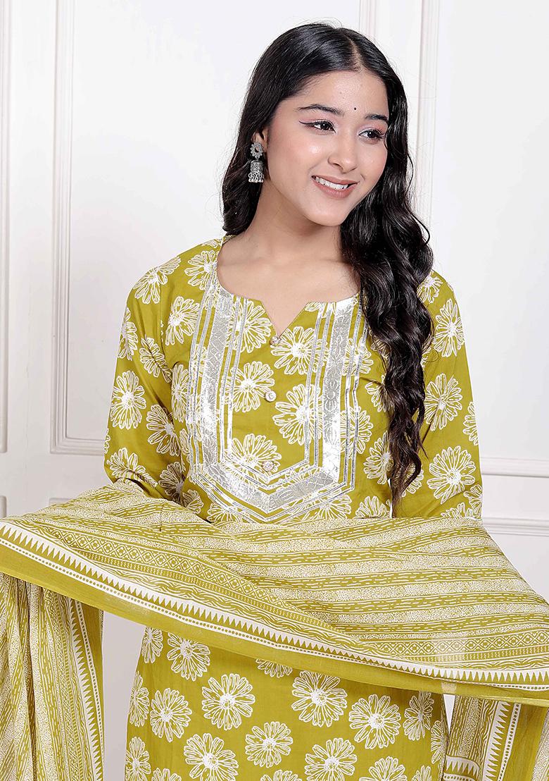 Yellow Gota Work Cotton Blend Kurta Set - Indya