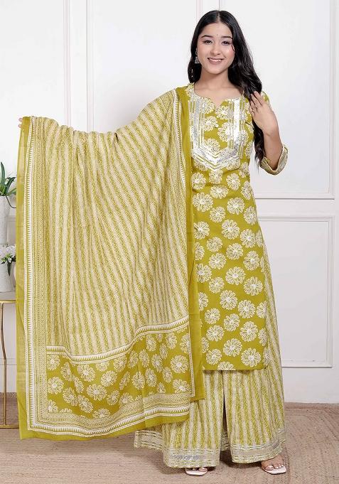 Yellow Gota Work Cotton Blend Kurta Set