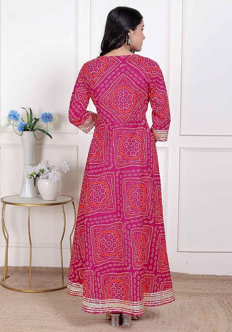 Pink Gota Work Cotton Blend Anarkali With Dupatta