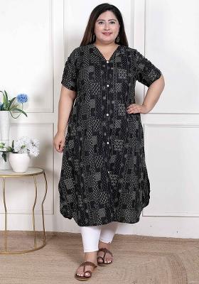 Black Printed Cotton Blend Kurta