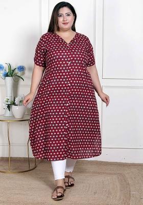 Red Printed Cotton Blend Kurta