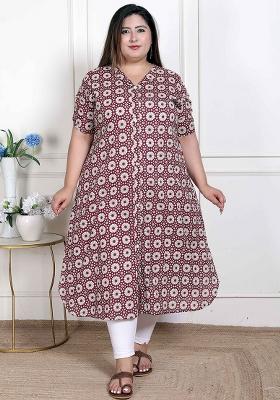 Cream Printed Cotton Blend Kurta
