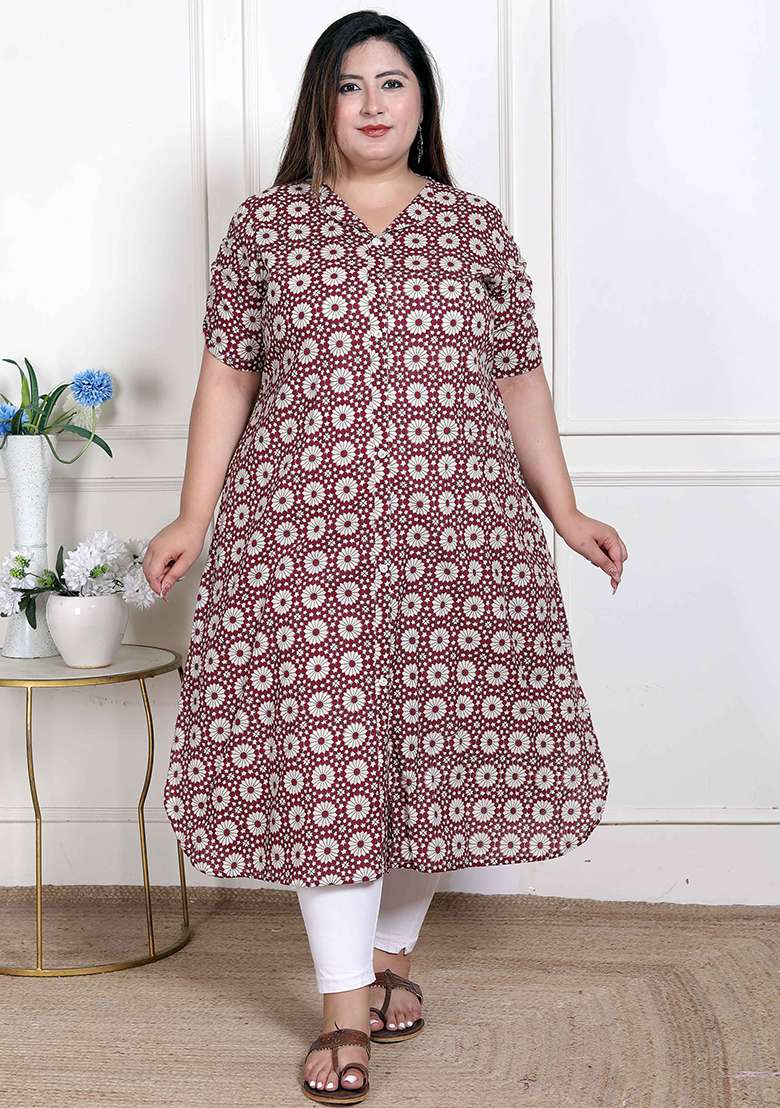 Cream Printed Blended Kurta - Indya
