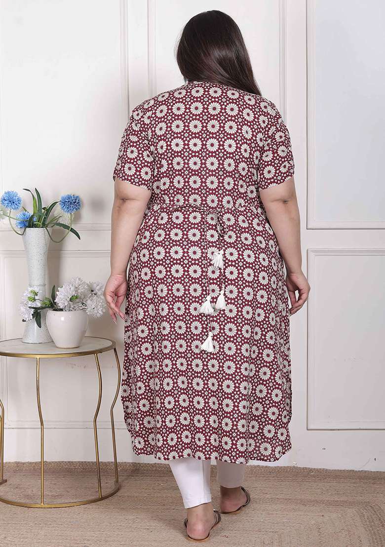 Cream Printed Blended Kurta - Indya