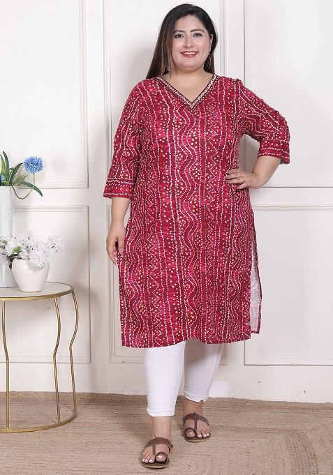 Magenta Mirror Work Rayon Kurta
